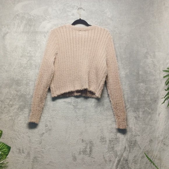 🍑PINK ROSE Women Sweater Fuzzy Cardigan Pullover Fall Solid Taupe Casual XS(0-2 - Picture 12 of 16